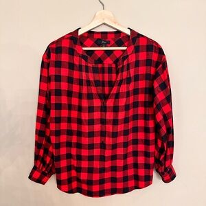 J Crew Red and Black Buffalo Plaid Blouse Size XS